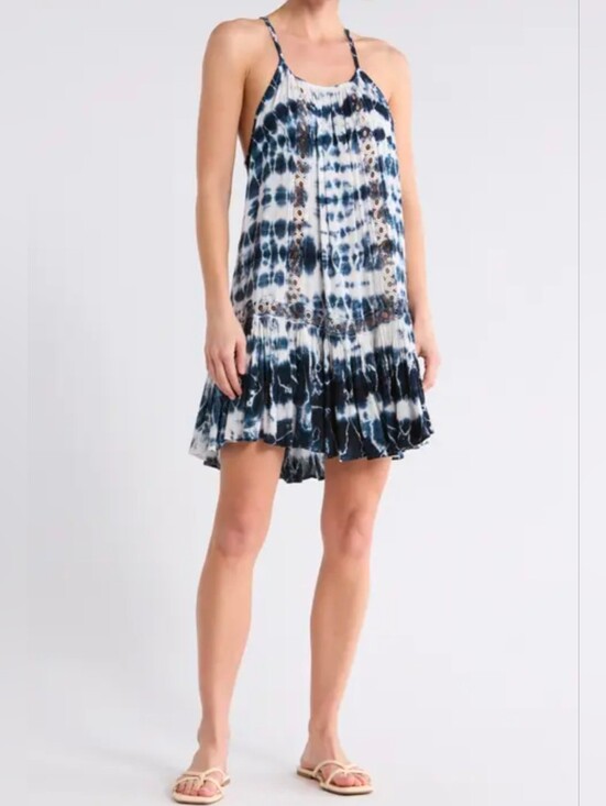 Raviya Other - Raviya Navy & White Tie-Die        Cover Up Dress